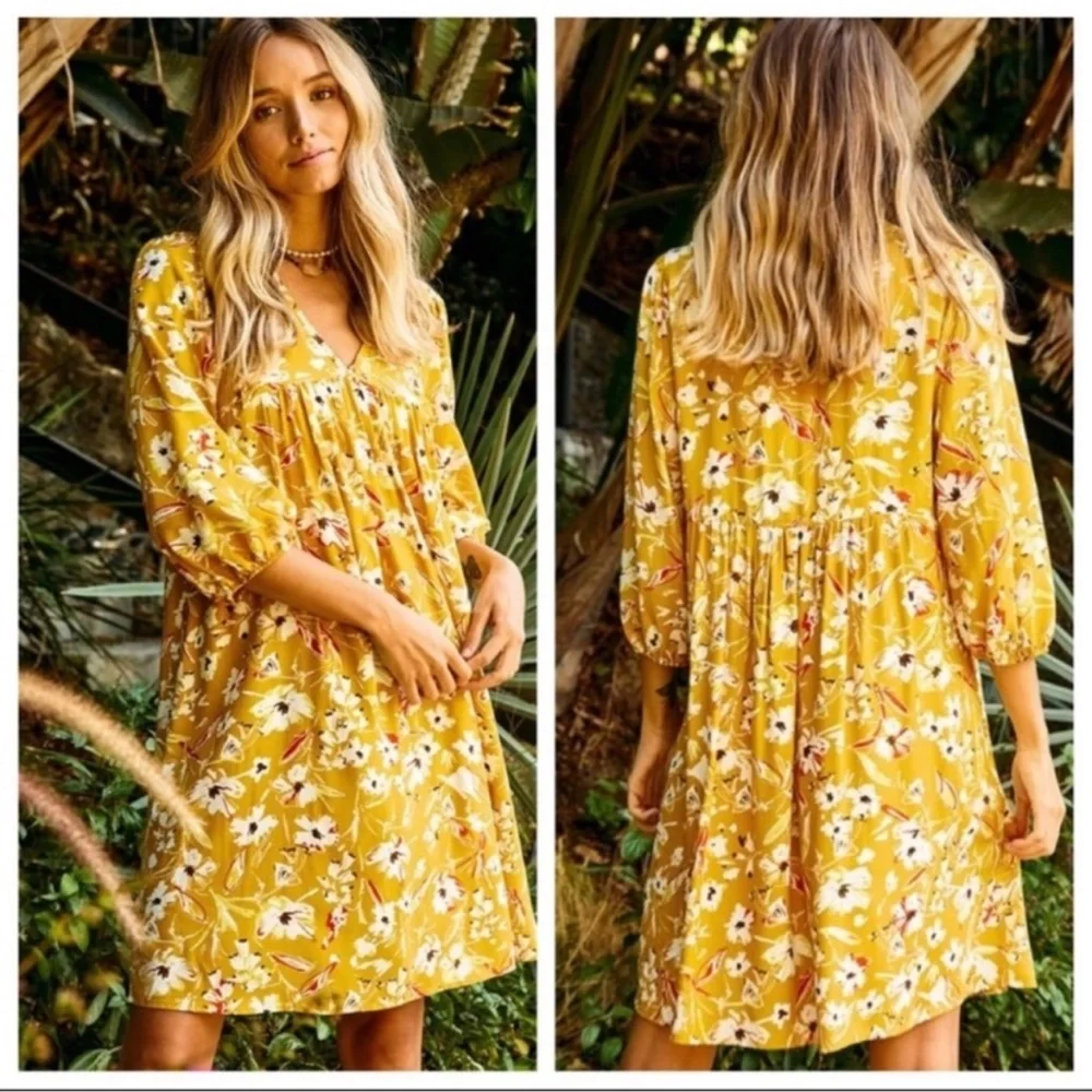 New Comfy Lightweight Boho Floral Tunic Dress - Picture 2 of 6